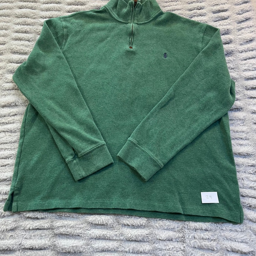 Polo Ralph Lauren Green Cotton 1/4 Zip‎ Pullover Sweater Men's XL
